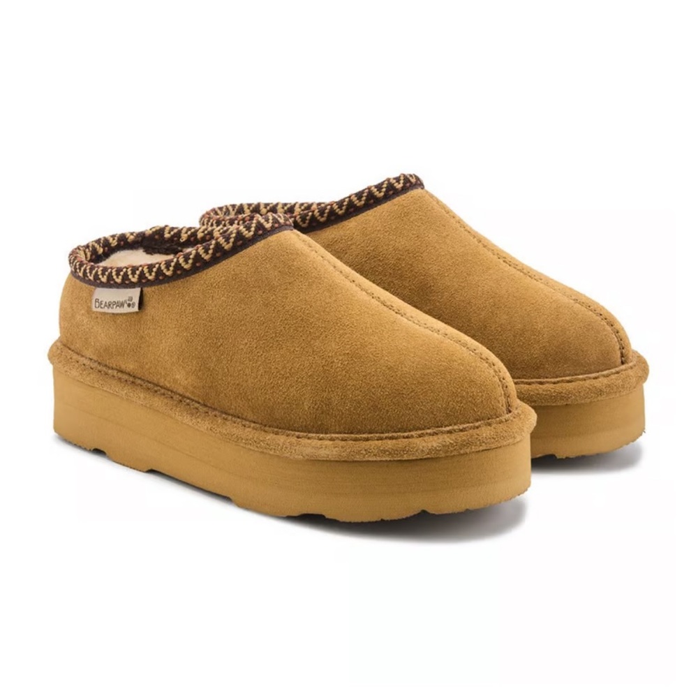 BearPaw Suede Slip-On Clog Slippers - Tan